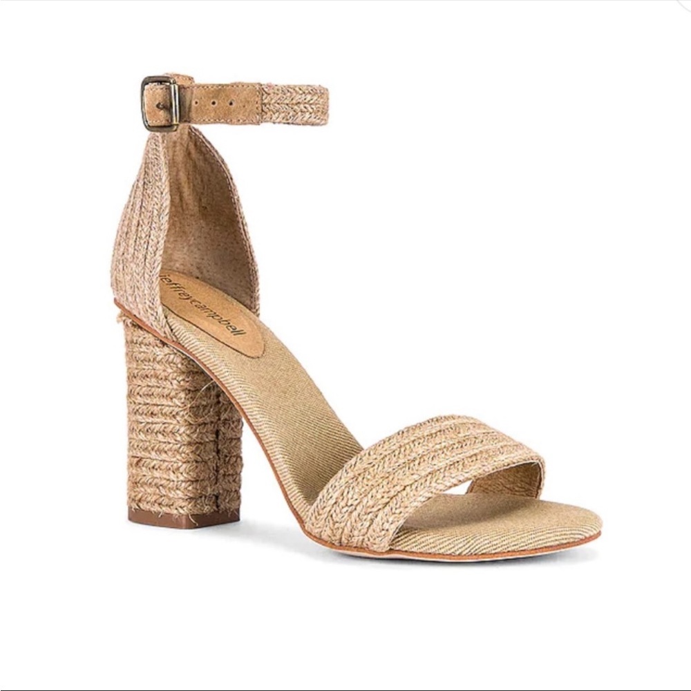 NEW! JEFFREY CAMPBELL Rowboat Ankle Strap Sandals Jute Wrapped Block Heel Tan 9